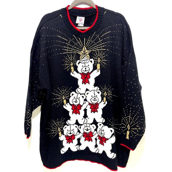 Nutcracker Christmas sweater VYG USA made 6 little bears winter fest women 24 M - Picture 1 of 6